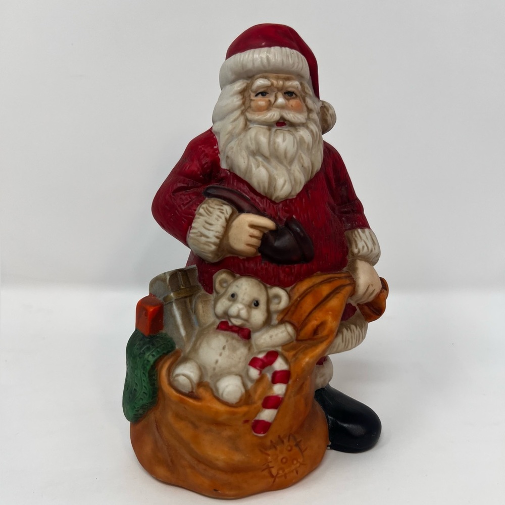 Vintage Santa Claus Impulse Giftware 1991 Ceramic Sack Of Toys Pipe Teddy Bear